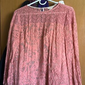 Sundance Women's Pink Lace Tunic Dress Size 8 Knee Length Party/Cocktail Sheer